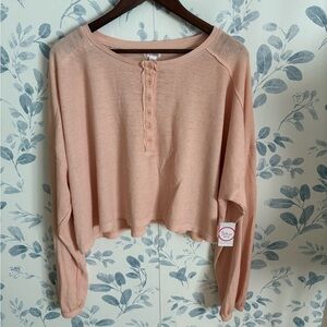 Flirtitude Active Women’s Pink Long Sleeve Polo Crop Blouse XXL. New w tag